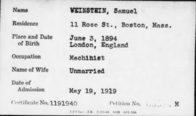 1919 > WEINSTEIN, Samuel