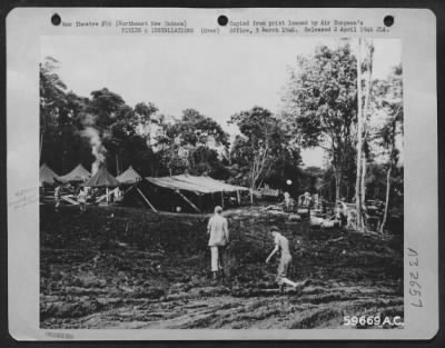 Consolidated > Camp area and emergency kitchen for Air Force personnel at Finschhafen, Northeast New Guinea, 3 May 1944.