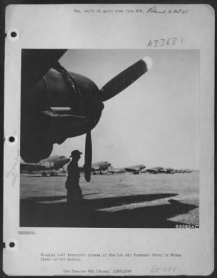 Thumbnail for Consolidated > Douglas C-47 transport planes of the 1st Air Commando Group in Burma lined up for action.