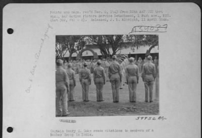 Thumbnail for Consolidated > Captain Henry C. Coke reads citations to members of a Bomber Group in India.