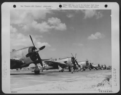 Thumbnail for Consolidated > Republic P-47'S Parked On Line At An Airstrip In Cox'S Bazaar, India. 1St Air Commando Group, 3 November 1944.