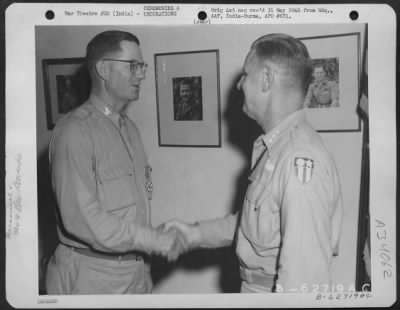 Thumbnail for Consolidated > Lt. General George E. Stratemeyer Congratulates Colonel Williams After Presenting Him With The Legion Of Merit At An Airbase In India On 5 July 1945.