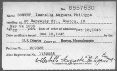 Thumbnail for 1945 > BONNET Isabella Augusta Philippe