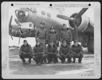 Thumbnail for General > Lt. Miller And Crew Of The Boeing B-17 "Flying Fortress" Of The 390Th Bomb Group Pose By Their Plane At Their Base In England On 25 February 1945.