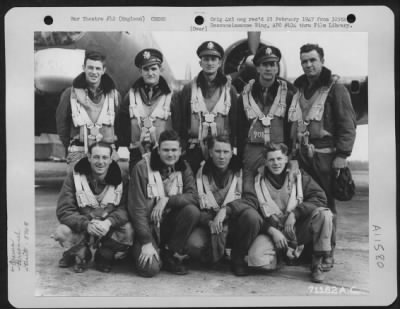 Thumbnail for General > Lt. Hastie And Crew Of The Boeing B-17 "Flying Fortress" Of The 390Th Bomb Group Pose By Their Plane At Their Base In England On 12 March 1945.