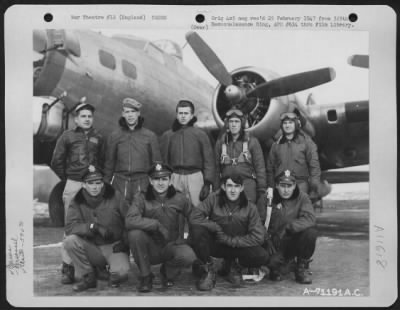 Thumbnail for General > Lt. Steele And Crew Of The Boeing B-17 "Flying Fortress" Of The 390Th Bomb Group Pose By Their Plane At Their Base In England On 6 February 1945.