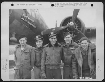 Thumbnail for General > Lt. Fleming And Crew Stand Beside A Boeing B-17 "Flying Fortress" Of The 390Th Bomb Group At An 8Th Air Force Base In England.  13 January 1945.