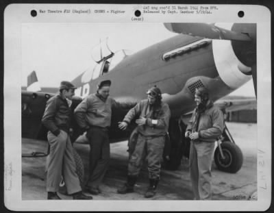 Fighter > England-Flying in a Mustang group led by Lt. Col. Everett W. Steward, 300 Rogers St., Abilene, Kan., which accounted for seventeen German aircraft destroyed, three probably destroyed and six damaged, this flight (four planes to the flight) accounted