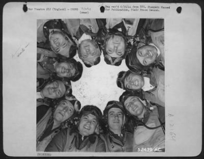 Thumbnail for Fighter > Eleven pilots of the 9th AF pioneer Mustang group who between them have destroyed 127 German planes in the air: Counter-clockwise starting at five o'clock: Don M. Beerbower, Hill City, Minn, with 15 enemy aircraft to his credit; Maj. Jack T. Bradley