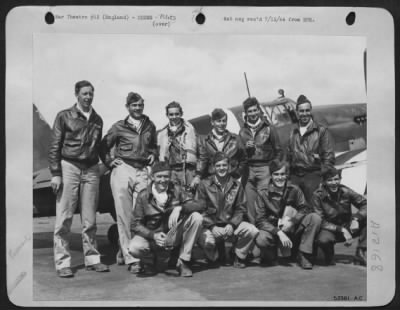 Thumbnail for Fighter > 8th AAF Mustang fighter pilots of Col. Don Blakeslee's Group just returned to England ofllowing the first shuttle from Britain-to-Russia while escorting bombers over German targets. Later they escorted the heavies over targets in Rumania and Hungary