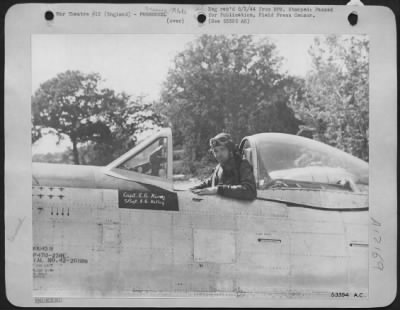 Thumbnail for Fighter > ENGLAND-Capt. Edmund G. King, Columbus, Ga., 9th Air force Republic P-47 Thunderbolt Pilot, who together with his twin-brother, Everett G., ofrm an inseparable team in a 9th Fighter-Bomber Group commanded by Col. William S. Schwartz, Houston, Texas.