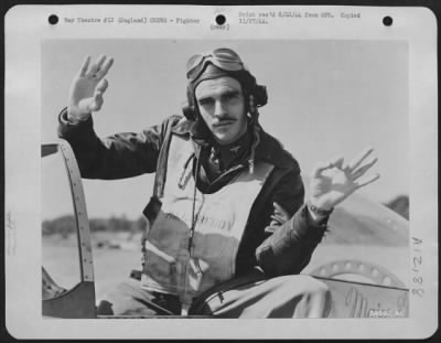 Fighter > Maj. George E. Preddy, of Greensboro, N.C. an 8th Air force fighter pilot stationed in England, who shot down 6 German planes on one mission. Maj. Preddy is one of the top scoring American fighter pilots in the ETO with 24 1/2 shot down in the air