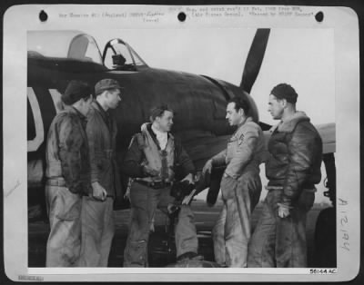 Thumbnail for Fighter > Lt. Victor Bast, Lena, Wisconsin, describes how he flew top cover for a pack of Republic P-47 Thunderbolt fighters of the U.S. 8th Air force, during the attack on the German capital by 1,000 Boeing B-17 Flying ofrtresses of the same command, Feb. 3