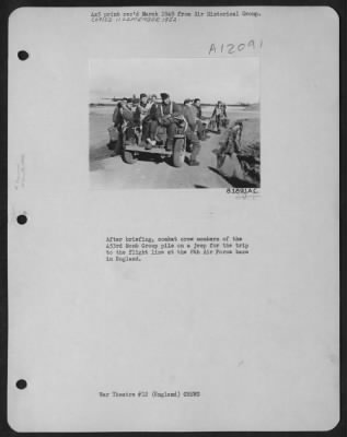 General > After Briefing, Combat Crew Members Of The 453Rd Bomb Group Pile On A Jeep For The Trip To The Flight Line At The 8Th Air Force Base In England.