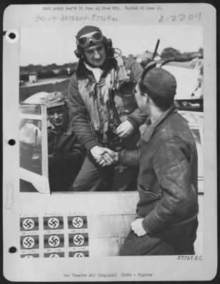 Thumbnail for Fighter > Lt. Colonel Gabreski And Crew Chief, S/Sgt. Ralph Safford, Ionia, Mich.  Ass'T Crew Chief Schacki In Background.