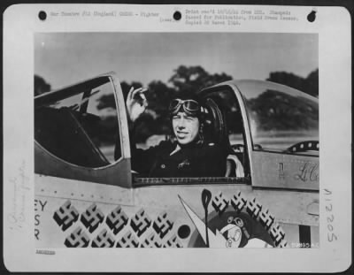 Thumbnail for Fighter > England - Lt. Colonel John C. Meyer, Of Forest Hills, Long Island, New York, Sitting In His Plane.  Note 26 Kills On His Plane - One Of The Highest In The 8Th Air Force.