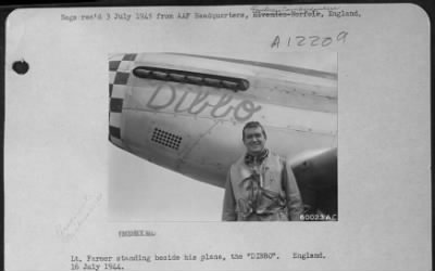 Thumbnail for Fighter > Lt. Farmer Standing Beside The Plane, The 'Dibbo'.  England, 16 July 1944.