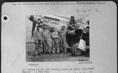 Thumbnail for Fighter > Lt. Johnson And His Crew Standing Beside His Plane 'The Comet'.  England - 4 July 1944.