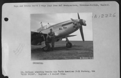 Thumbnail for Fighter > Lt. Mcclure Standing Beside His North American P-51 Mustang, The 'Miss Priss'.  England.  1 August 1944.