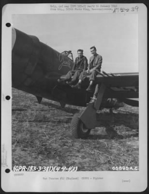 Thumbnail for Fighter > Two Air Force Men Sitting On The Wing Of The Republic P-47 'Janie' At An 8Th Air Force Station F167, England.  4 September 1943.