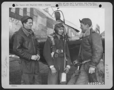 Thumbnail for Fighter > Lt. Taylor And Ground Crew Of A North American P-51 "Mustang" Of The 20Th Fighter Group In England.