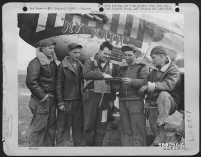 Fighter > Capt. R.R. Phipps Talks Things Over With The Ground Crew Beside The North American P-51 'My Kath' Of The 20Th Fighter Group.  England.