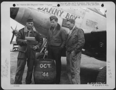 Thumbnail for Fighter > Lt. Daniels, Pilot, And Ground Crew Beside The North American P-51 Mustang 'Danny Boy' Of The 20Th Fighter Group In England.  October 1944.