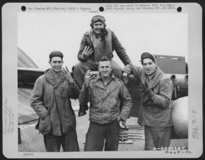 Thumbnail for Fighter > Lt. Fiebelkorn, Pilot, And Ground Crew Beside A North American P-51 Mustang Of The 20Th Fighter Group In England.