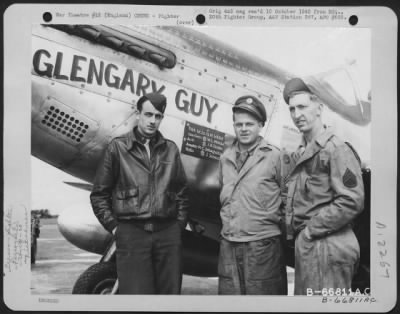 Thumbnail for Fighter > Lt. G.M. Webb, Pilot, And Ground Crew Beside A North American P-51 Mustang "Glengary Guy" Of The 20Th Fighter Group At An Airbase In England.