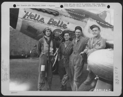 Fighter > Lt. W.H. Lewis, Pilot, And Ground Crew Beside A North American P-51 Mustang 'Hells Belle' Of The 20Th Fighter Group At An Airbase In England.