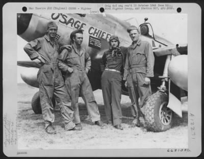 Thumbnail for Fighter > Lt. H.O. Binkley, Pilot, And Ground Crew Of The North American P-51 Mustang 'Osage Chief' Of The 20Th Fighter Group In England.