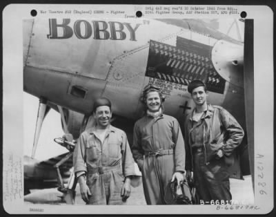 Thumbnail for Fighter > Lt. Reimensnider, Pilot, And Ground Crew Of The Lockheed P-38 "Bobby" Of The 20Th Fighter Group In England.