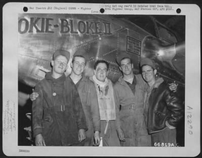 Thumbnail for Fighter > Capt. W.W. Smith, Pilot, And Ground Crew Members Beside The Lockheed P-38 Lightning 'Okie-Bloke Ii' Of The 20Th Fighter Group In England.