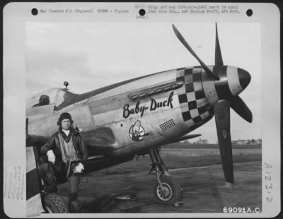 Thumbnail for Fighter > Captain Kolb Of The 350Th Fighter Squadron, 353Rd Fighter Group Poses Beside His North American P-51 "Baby-Duck" At An Airbase In England.