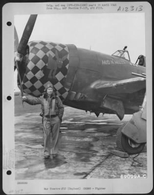 Thumbnail for Fighter > Captain Newhart, Pilot Of Republic P-47 "Mud N' Mules" Of The 350Th Fighter Squadron, 353Rd Fighter Group, Stands Beside His Plane At An Airbase In England.