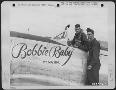 Thumbnail for Fighter > Lt. L. Hunt Of The 352Nd Fighter Squadron, 353Rd Fighter Group, Chats With A Member Of The Ground Crew Which Serviced His Republic P-47 "Bobbie Baby" At A Fighter Base In England.