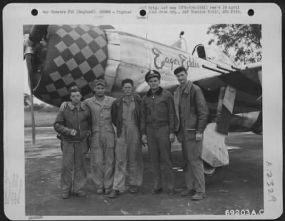 Thumbnail for Fighter > Lt. Andrews And Ground Crew Of The 352Nd Fighter Squadron, 353Rd Fighter Group, Pose Beside Their Republic P-47 "Eager Eddie" At An Airbase In England.