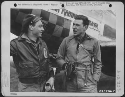 Thumbnail for Fighter > Two Pilots Of The 352Nd Fighter Squadron, 353Rd Fighter Group - Lt. A.J. Cundy And Lt. H. Waggoner Chat In Front Of The North American P-51 "Alabama Rammer Jammer" At An Airbase In England, March 1945.