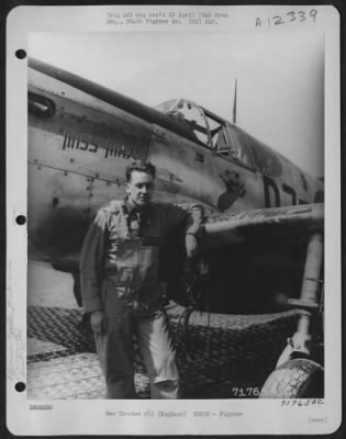 Thumbnail for Fighter > Lt. Grahma Of The 339Th Fighter Group, Stands Beside His North American P-51 'Miss Max' At An 8Th Air Force Base In England.  1 September 1944.  Station F-378.