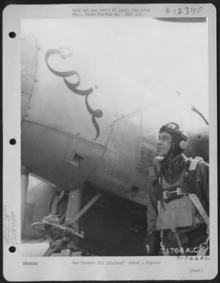 Thumbnail for Fighter > Lt. Stapelton Of The 364Th Fighter Group, Stands Beside The Lockheed P-38 'Esie' At An 8Th Air Force Base In England.  15 March 1944.