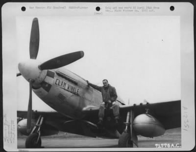 Thumbnail for Fighter > Lt. Colonel Mcmanus Poses For The Photographer On The Wing Of His North American P-51 'Clam Winkle' Of The 364Th Fighter Group, 67Th Fighter Wing, At An 8Th Air Force Base In England.  10 March 1945.