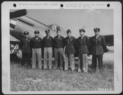 Thumbnail for Fighter > Captain Wells And Other Fighter Pilots Of The 364Th Fighter Group, 67Th Fighter Wing, Pose Beside A North American P-51 At The 8Th Air Force Station F-375, Honnington, England.  14 July 1945.