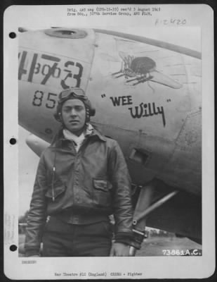 Thumbnail for Fighter > An Unidentified Pilot Of The 367Th Fighter Group, Poses Beside His Lockheed P-38 'Wee Willy' At An Air Base In England.  3 June 1944.