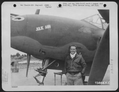 Thumbnail for Fighter > Lt. H.E. Pape Of The 367Th Fighter Group, Poses Beside His Lockheed P-38 'Julie Ann' At An Air Base In England.  3 June 1944.