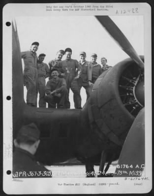 Thumbnail for Ground > Crew Of The 303Rd Bomb Group, Beside The Boeing B-17 "Flying Fortress" "Knockout Dropper" After Completion Of Their 75Th Mission.  England, 27 March 1944.