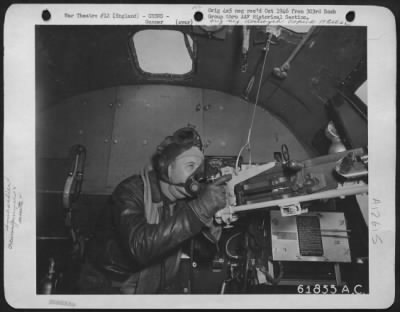 Thumbnail for Gunner > After Dropping Bombs On The Target Of The Day, The Bombardier May Assume A Waist Gunner Post As This Bombardier Of The Boeing B-17 "Flying Fortress" Hell'S Angels Is Doing.  303Rd Bomb Group, England.  6 June 1943.