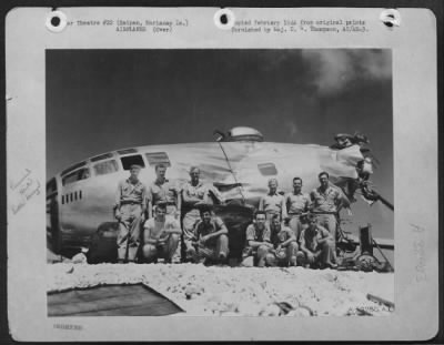 Thumbnail for Consolidated > The B-29 Takes It!  Capt. James Pearson And His Crew Of The 881St Bomb Sqd., 500Th Bomb Gp., 73Rd Bomb Wing Based On Saipan, Brought This Plane In From Tokyo Over 1500 Miles Of Water Thru Adverse Weather And Darkness With Two Engines Out On One Side.  The