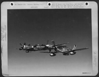 Thumbnail for Consolidated > In Tight Formation Over Saipan, A Republic P-47, Lockheed P-38, And A North American P-51 Show What The Japs Can Expect To See In The Near Future Over Tokyo.  P-47S Helped Take Marianas Bases From Which The P-38S Flew Strafing And Escort Missions To Help