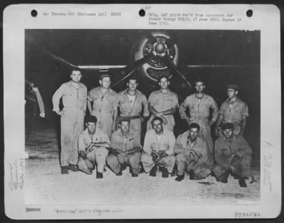 Thumbnail for Consolidated > Kneeling, Left To Right:  Ssgt John D. Kuharedk, Sgt Abe M. Spitzer, Sgt Ray G. Gallager, Ssgt Buckley, Ssgt Albert T. Dehart.  Standing, Left To Right:  Major Charles W. Sweeney, Co 393Rd Bombardment Squadron And Pilot; Lt. Charles D. Alburgy, Airplane C