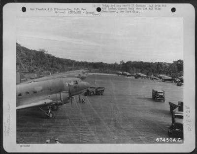 Thumbnail for Consolidated > Douglas C-47's parked on strip at Finschhafen, N.E. New Guinea. 13 December 1943.